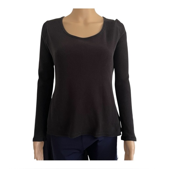 Faden Glory minimalist casual black shirt top Medium waffle pattern scoop neck - Picture 1 of 11